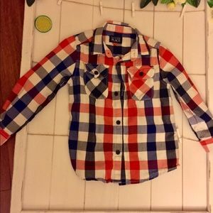 Children’s Place blue/orange plaid 5T shirt- EUC